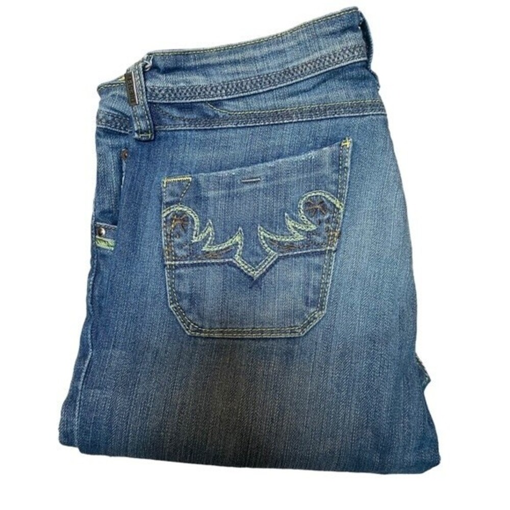 Y2K Diesel Size 6 Bootcut Jean Green Embroidery Pockets Coastal Cowgirl Western